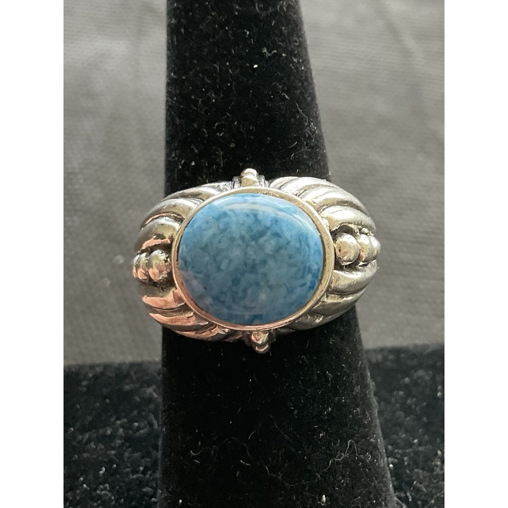 Vintage 925 Sterling Silver Ring Size 6.75 Light Blue Stone Navajo-style